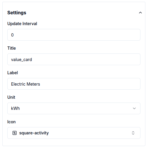 Value Card Settings