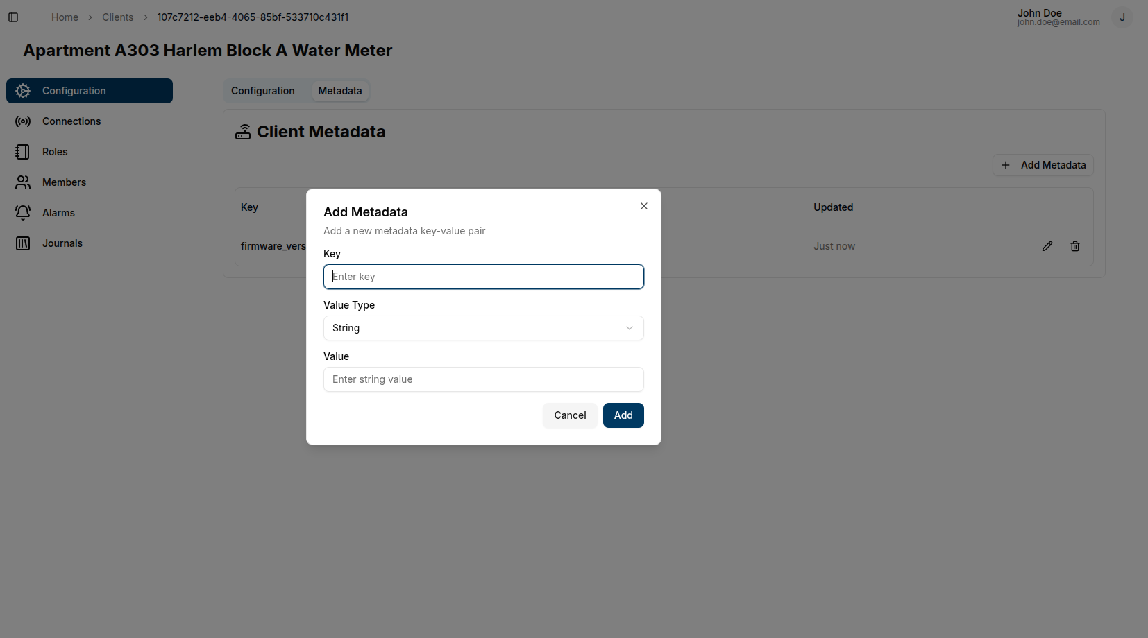 Add metadata dialog